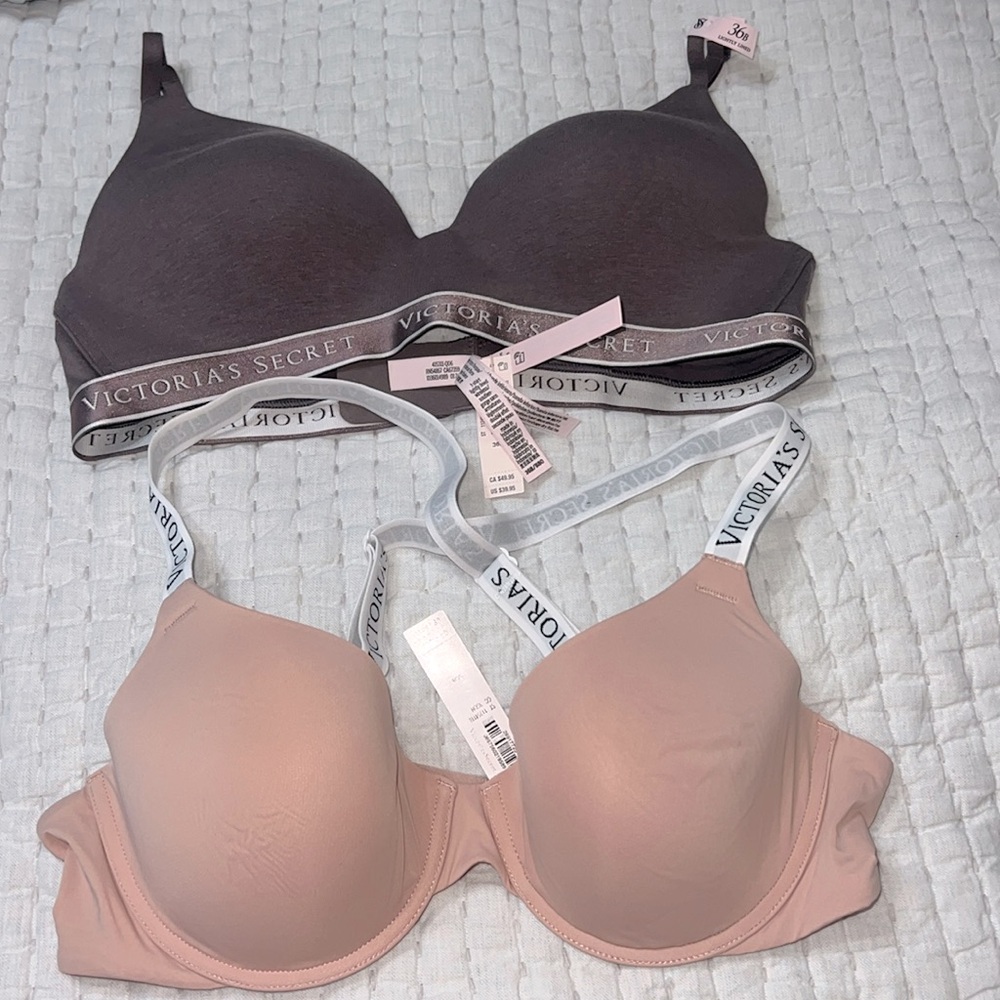 2 x NEW Victoria Secret 36B T-Shirt Lightly Lined Bras NWT Adjustable Straps